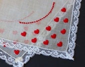 Vintage Handkerchief with Embroidered Hearts - backstashandbygones