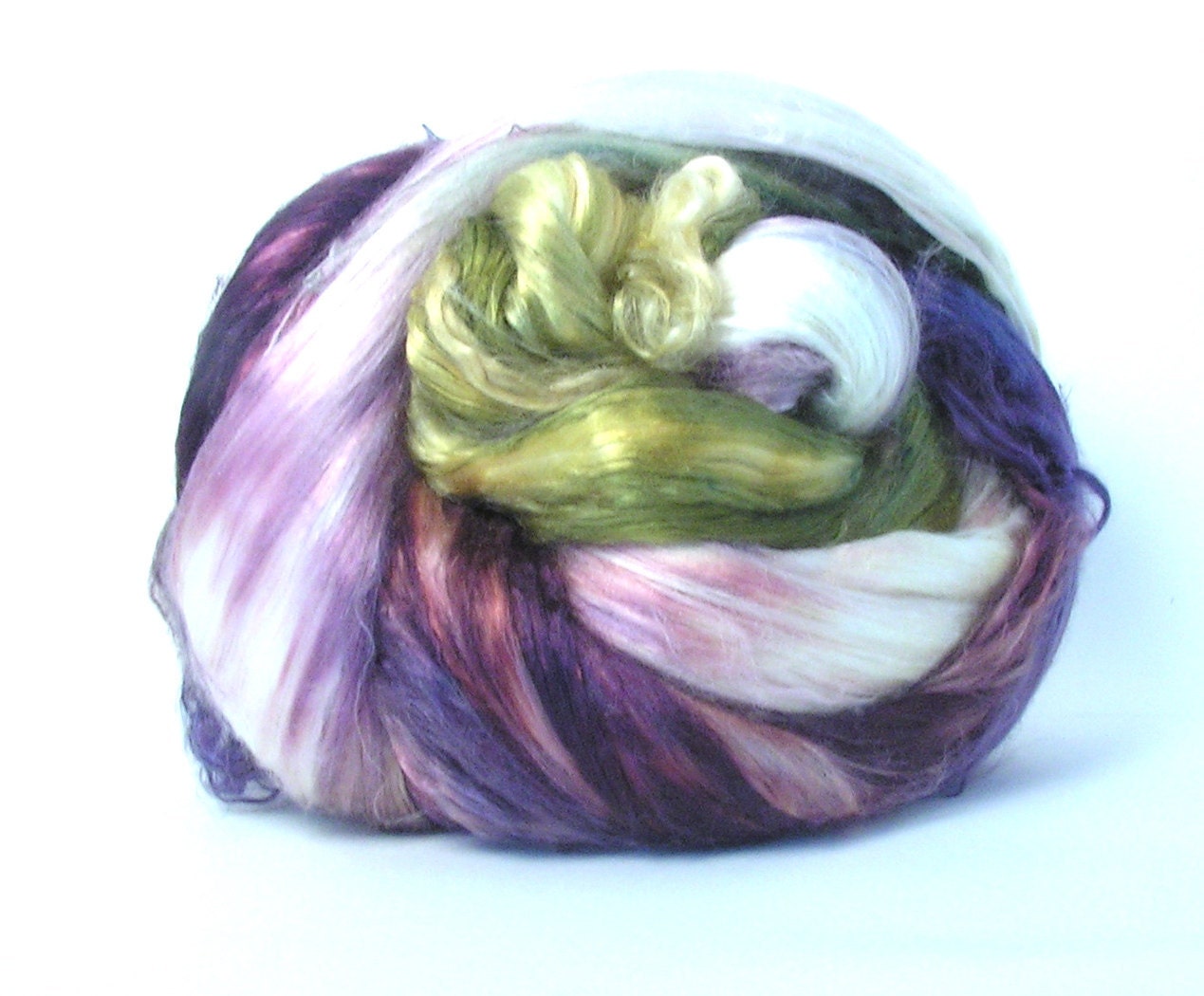 Silk Spinning Fiber Combed Top Brick Super A1 Quality 4.5 ounces FIRST CROCUS Purple, Green, White