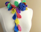 Queen Elizabeth Rose Lariat-Scarflette-Blue-Rainbow