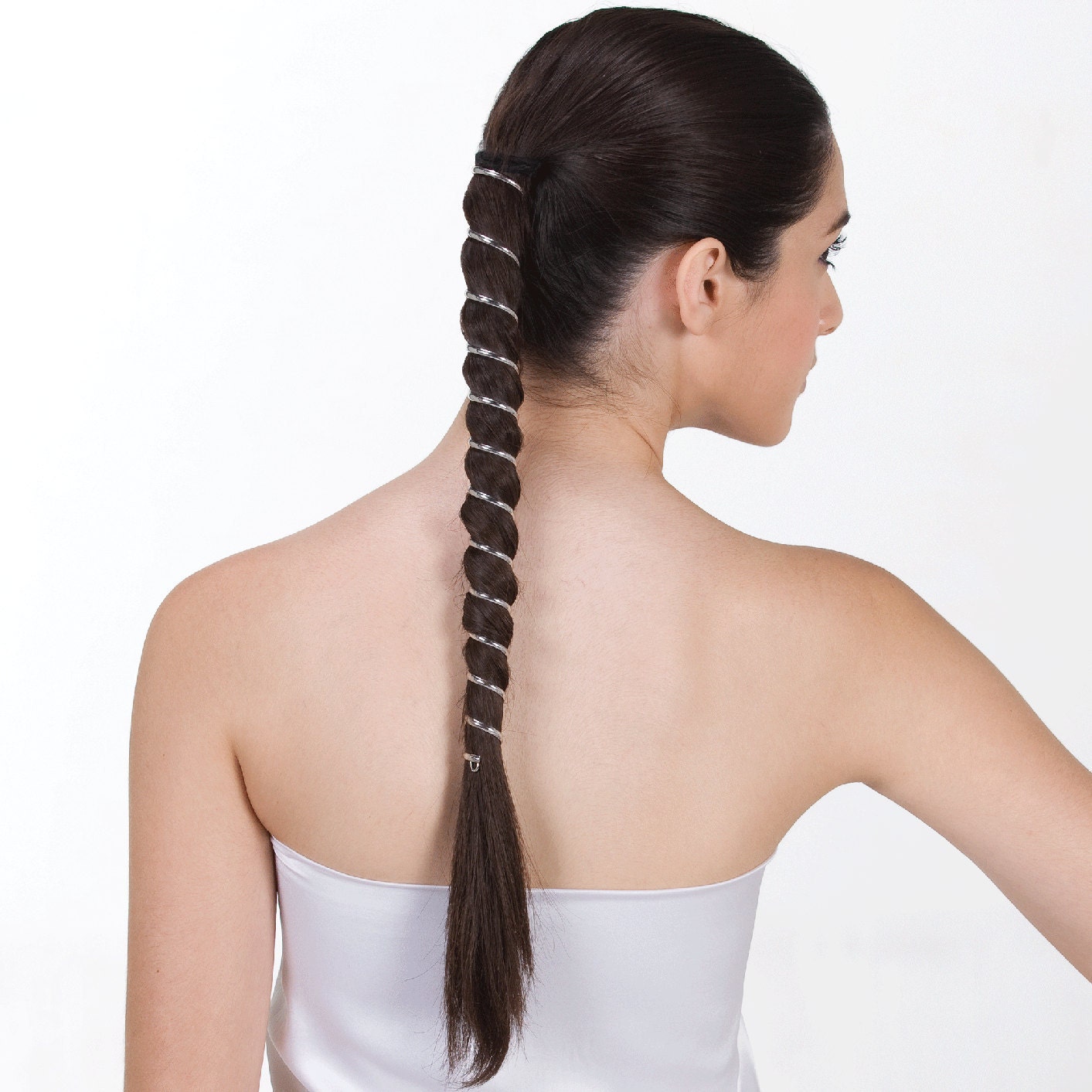 Ponytail Wrap Silver Pattern Wire - 12 Inch Large Hair Spiral