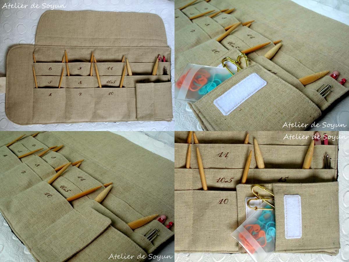 Circular Knitting Needle Case Needle Holder Needle Organizer in Textured Drak Olive Green