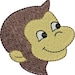 Mini Curious Monkey face embroidery designs 4 sizes