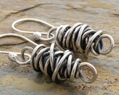 Sterling Silver Earrings, Wire Wrapped, Thick Twistie Beads, Oxidized, Sterling Earrings, Casual