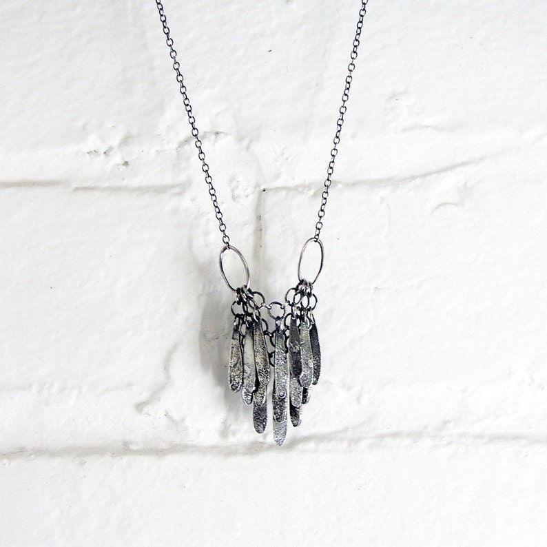 Sterling Silver Teardrop Cluster Pendant Necklace - Reika Necklace