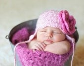Girl Photography Prop Hat w Flower Infants 3 - 6 months Ready - to - Ship