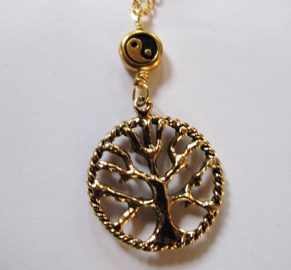 Ying  Necklace on Tree Of Life Ying Yang Necklace Chain Pendant Charm Lucky Buddha Peace