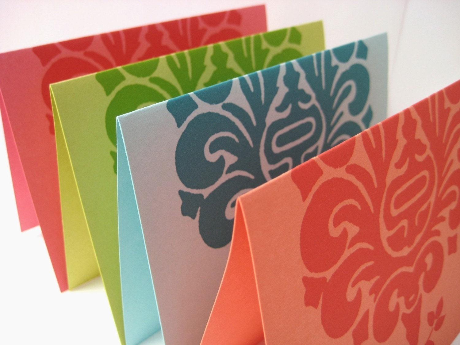 Damask Note Cards Folded Multi Colored Old World Style
