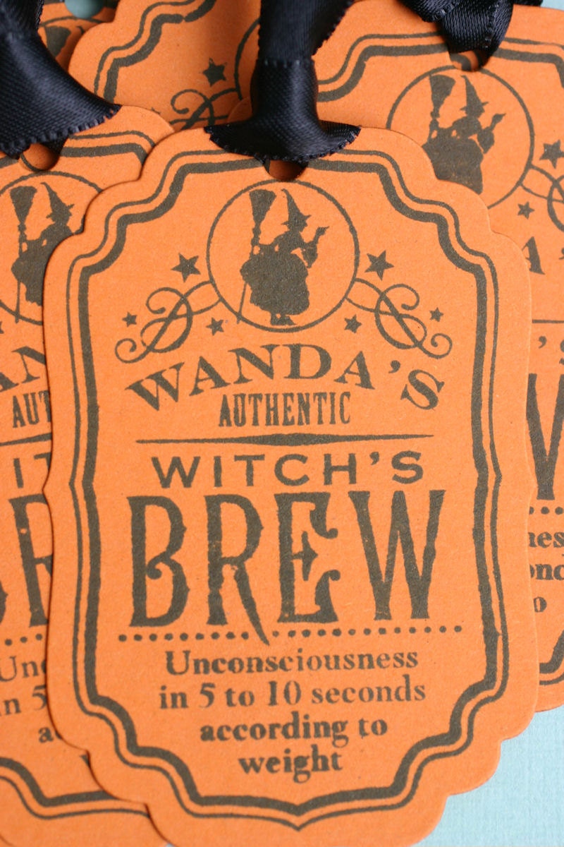 Witches Brew Halloween Tags - Set of 10 Orange