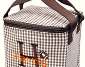 Children Personalized Lunch Bag Brown Gingham Name Monogrammed Snack Box Cooler