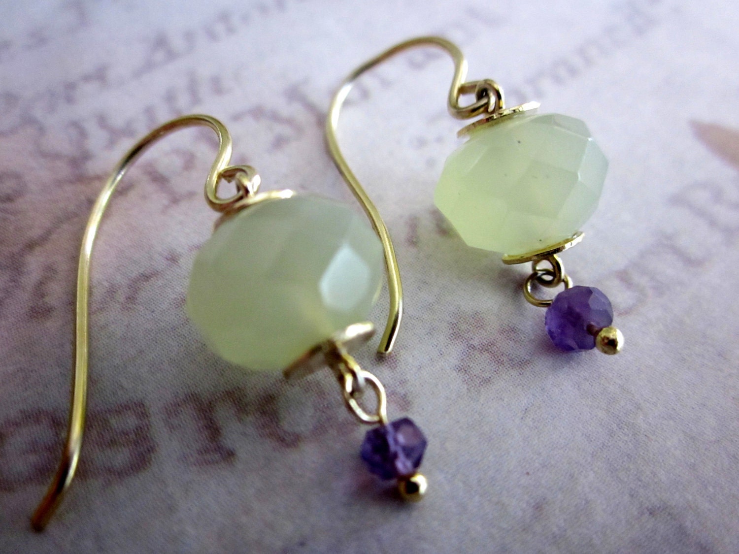 Jade and Amethyst Drop Earrings, Gemstone