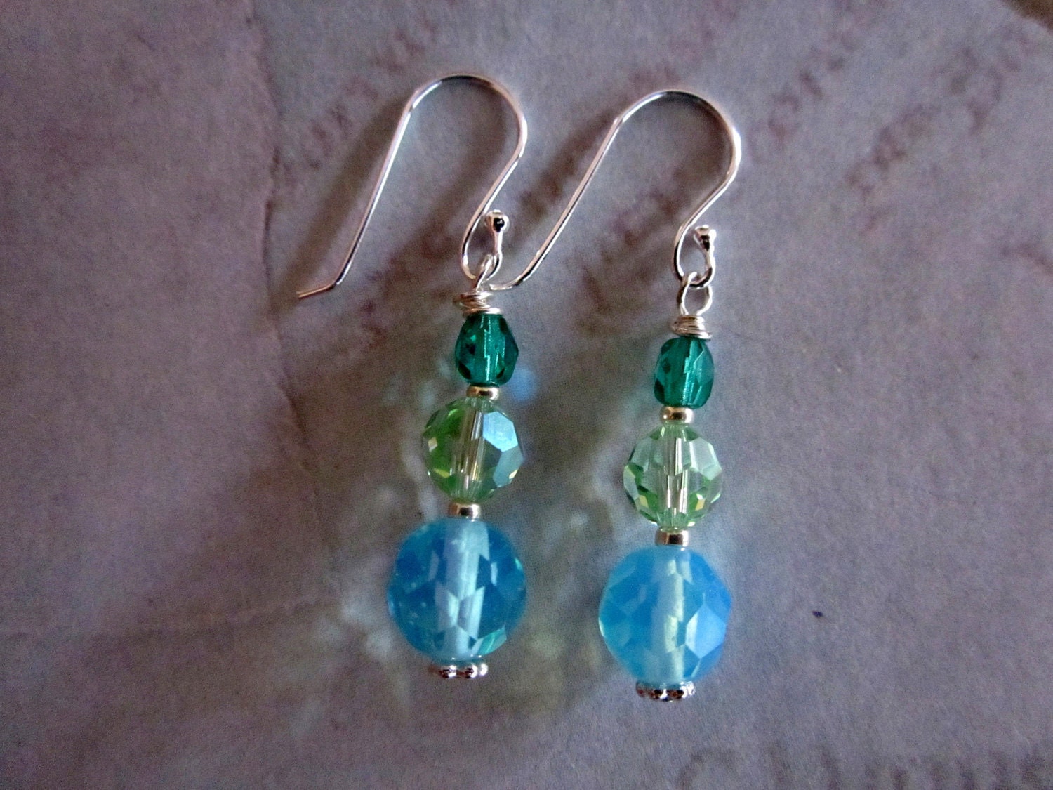 Aqua Crystal Drop Earrings, Swarovski Crystal & Sterling, Beaded