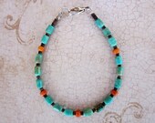 Turquoise & Coral Beaded Gemstone Bracelet