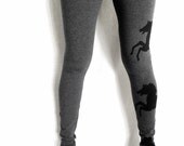 Heather Gray Leggings with Print of Horses in Black