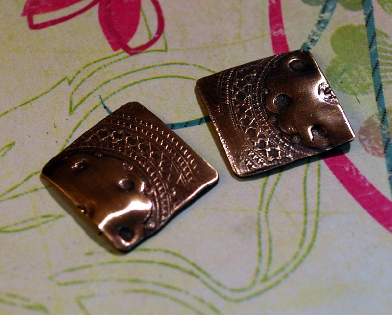 Qty 2  Textured Bronze Charms - Free Shipping USA