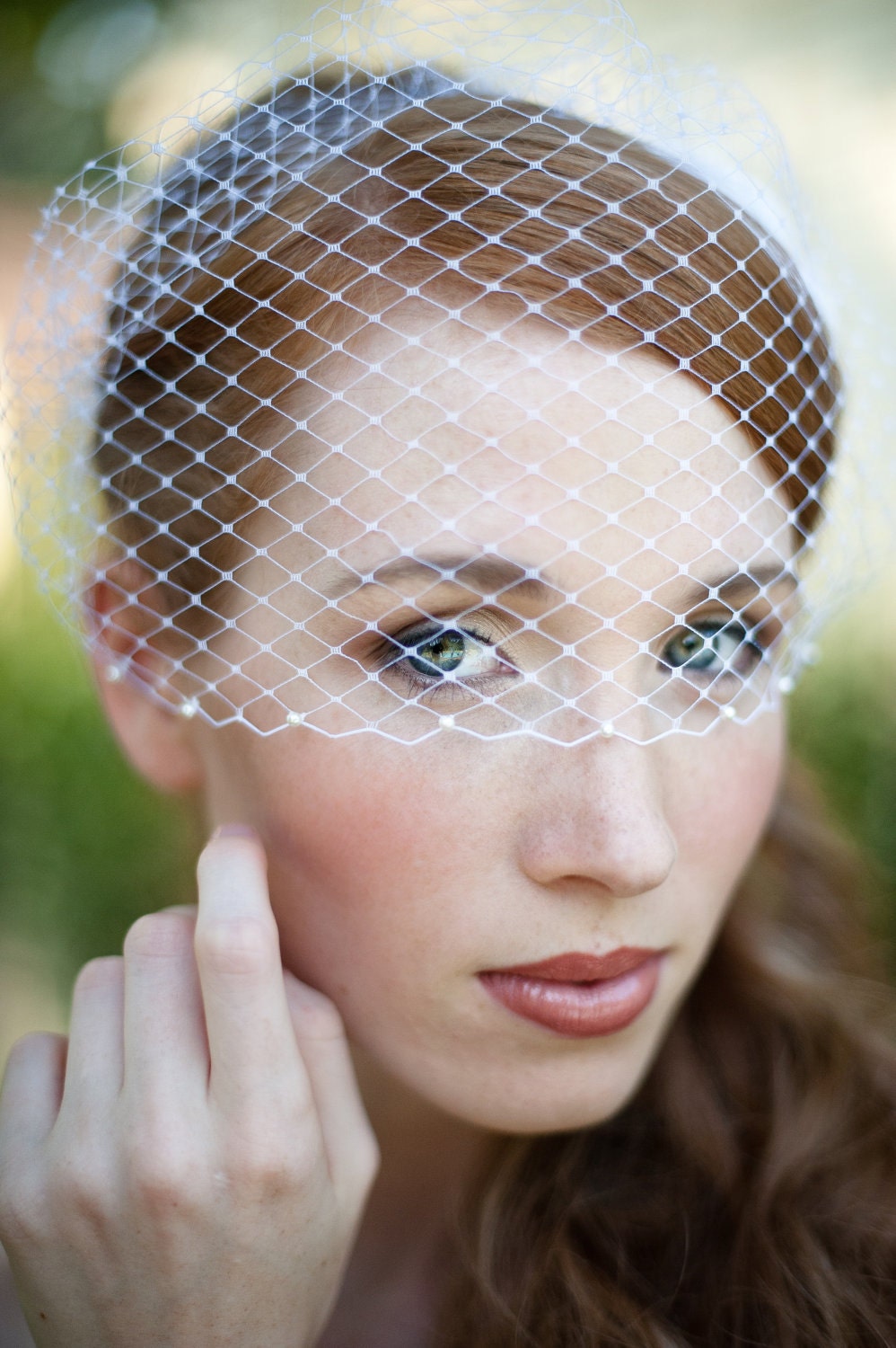 Bridal Birdcage Veil with Swarovski Pearl Edge Easy Fit in IVORY or WHITE French Netting