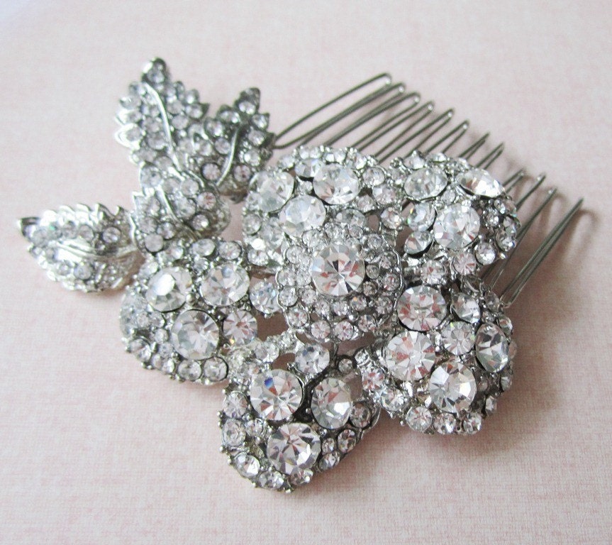 Rhinestone Flower Bridal Comb Sparkling and Gorgeous