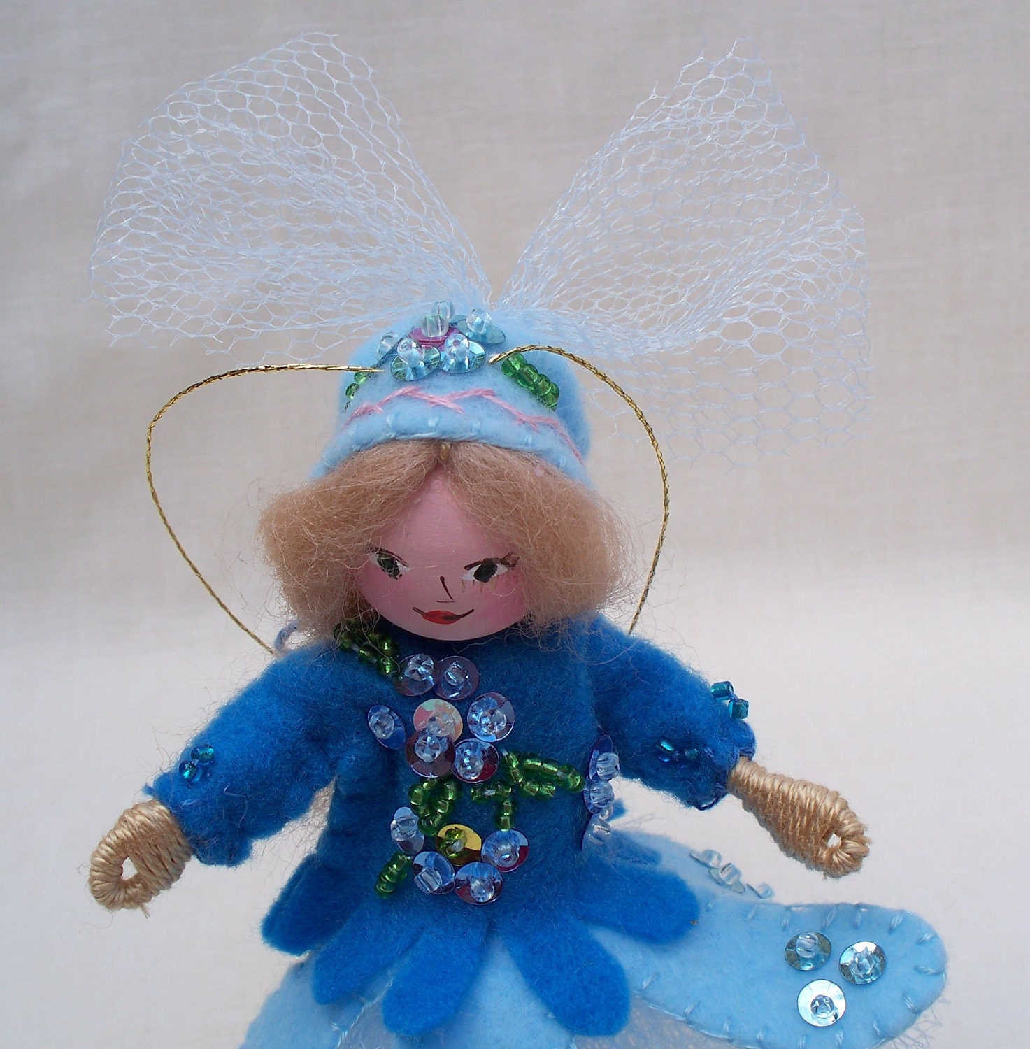 Hanging Ornament - Blue Ballerina Piksee - Felt art doll