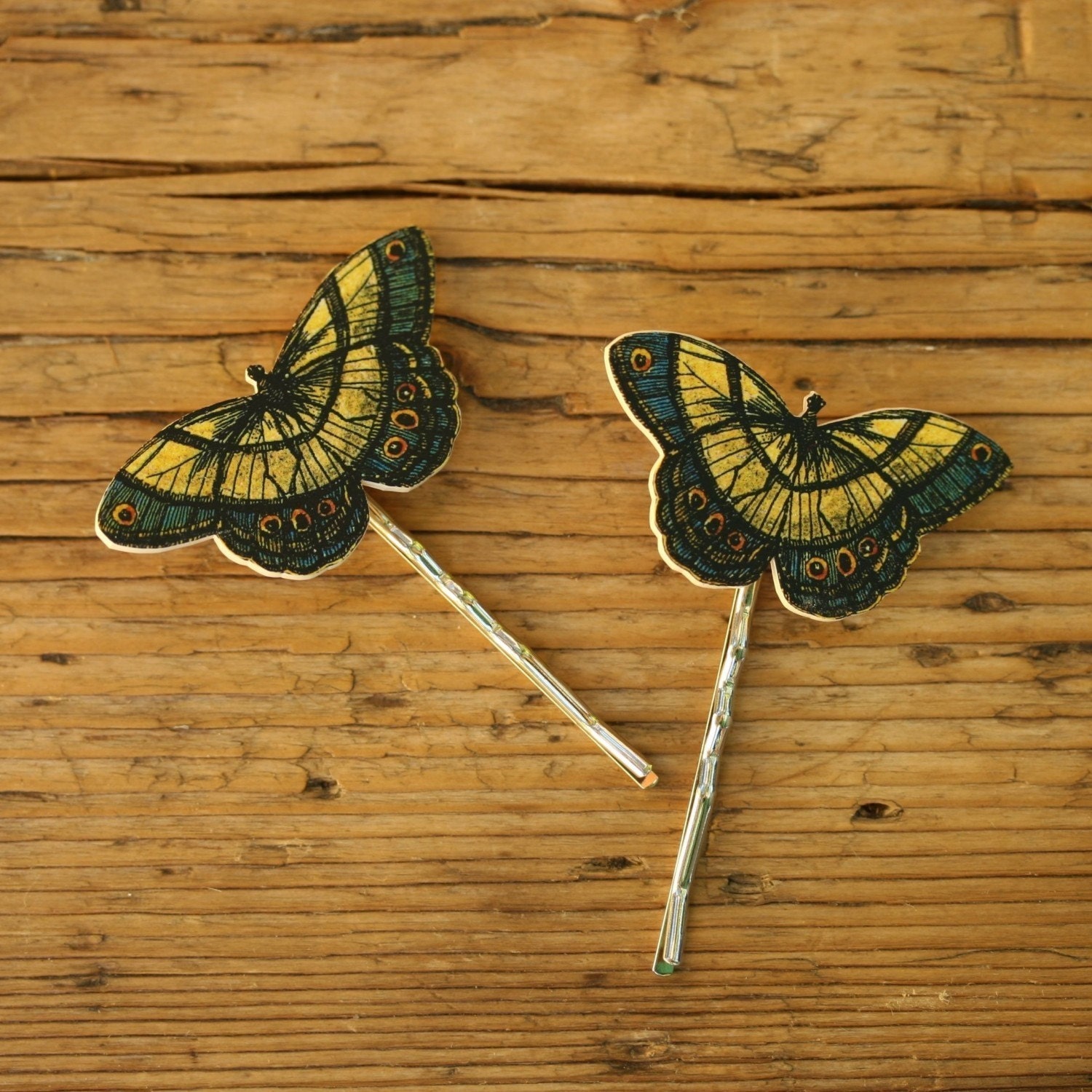 Blue and Green Butterfly Bobby Pins
