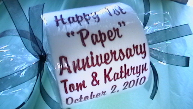 Happy 1st Paper Anniversary embroidered Toilet Paper gift