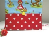 Sweet Zip Purse in Turquoise Red Riding Hood and Red Spot Fabric