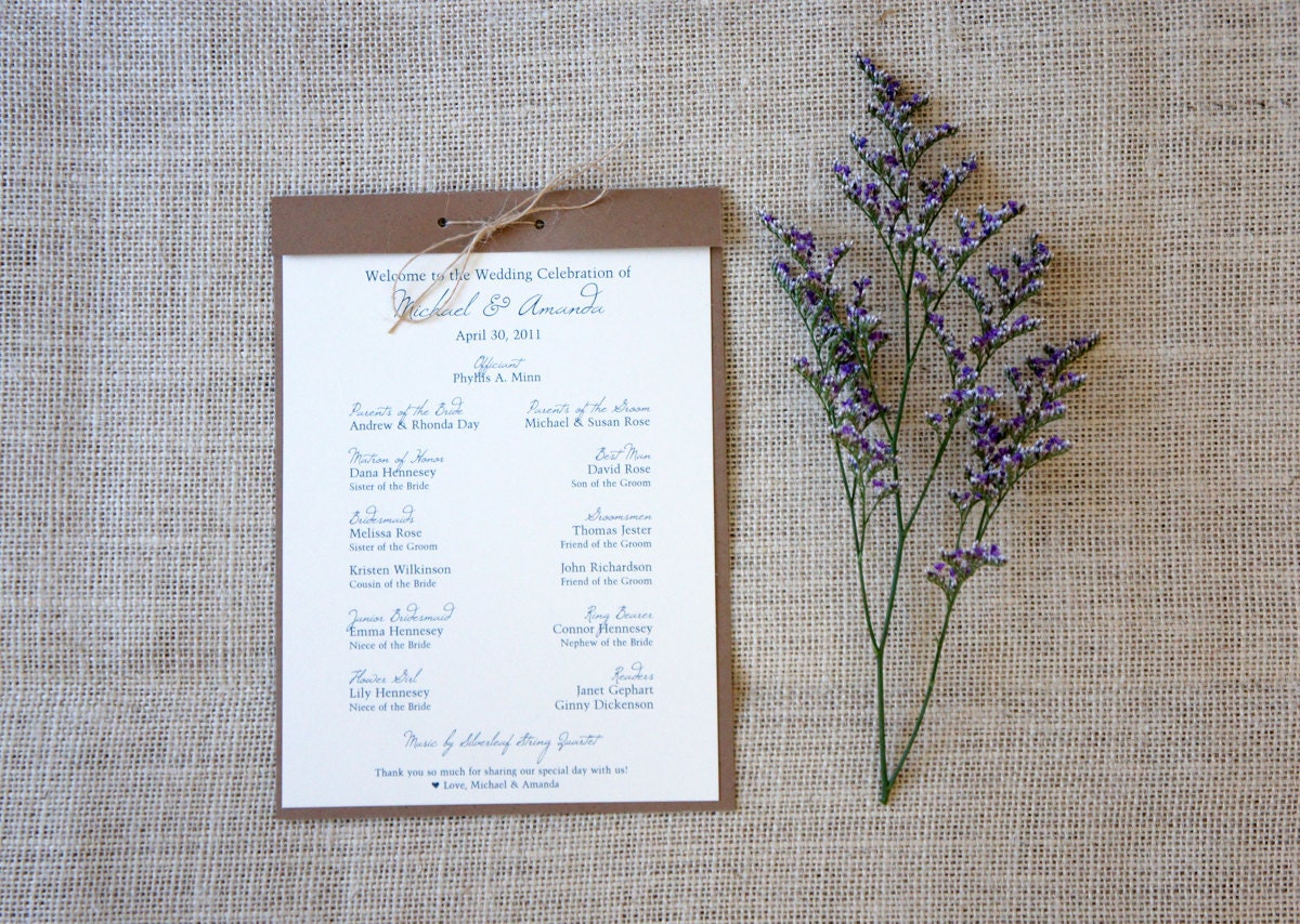 Sample Rustic Wedding Program
