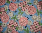 1940s Plaid Flower Print Cotton Fabric