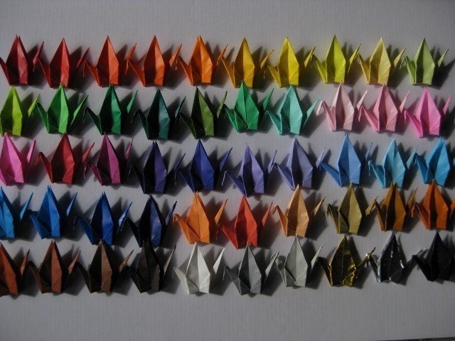 50 Origami Paper Cranes in Assorted Colors
