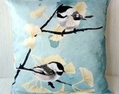 Pillow case chickadees 16x16 inch 40x40cm for throw pillow or accent pillow