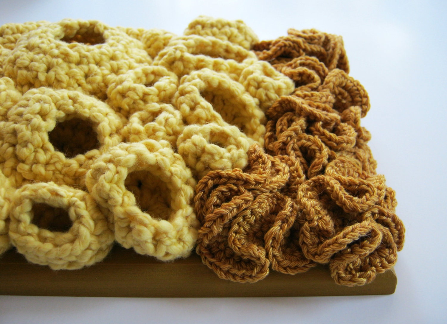 Modern Textile Wall Art Free Form Crochet in Gold and Yellow - Cluster