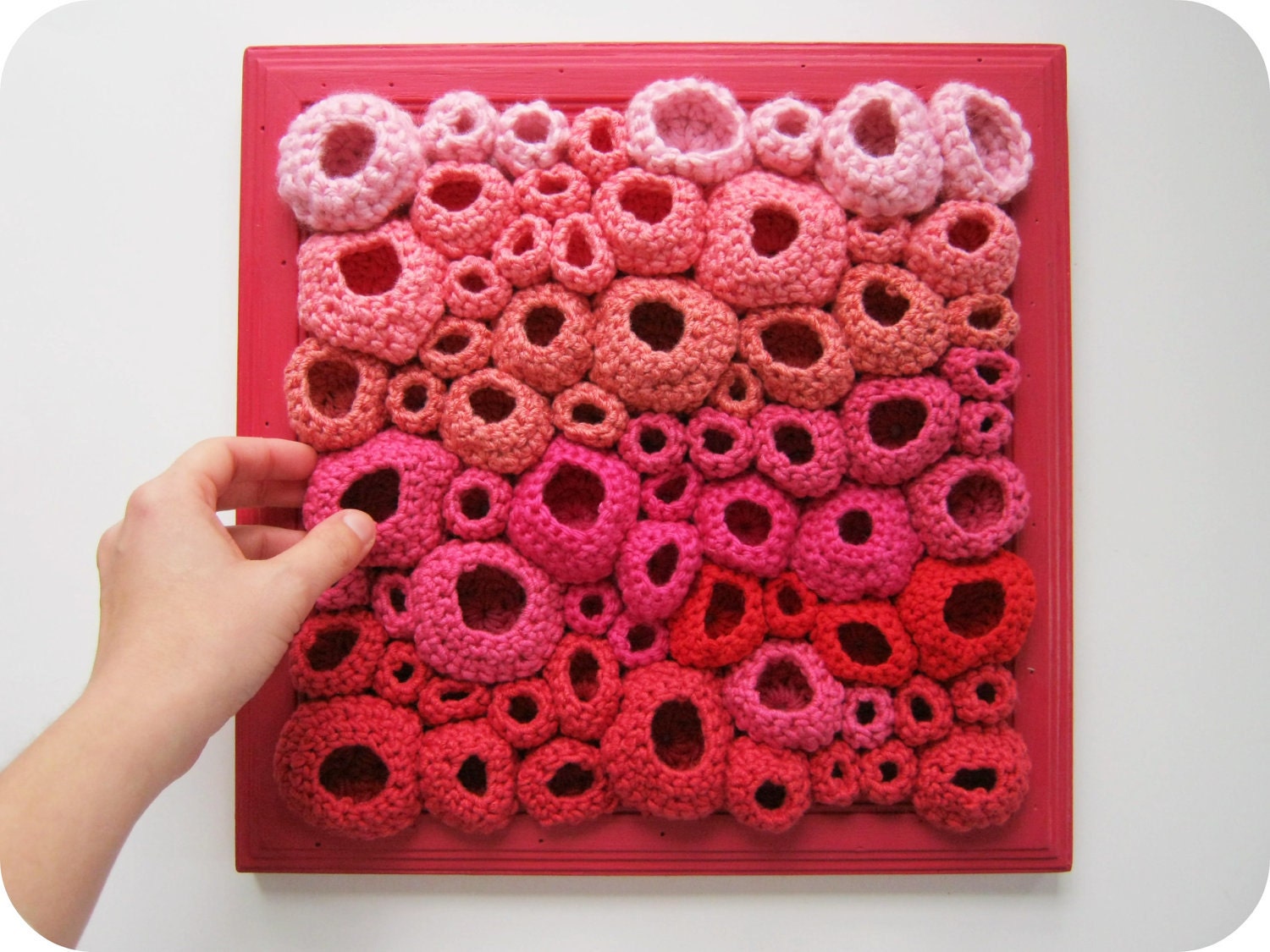Modern Fiber Art Soft Sculpture in Red, Fuchsia, and Pink - Papillae