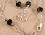 Anklet. black and silver.fancy. Sterling silver handmade chain. Midnight hour anklet. Summer