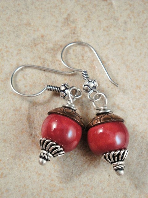 Rich pink fuschia round drop earrings. mixed metals. FREE SHIPPING. Devine Designs by Cindy