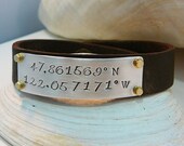 Latitude Longitude Unisex Leather Keepsake Bracelet