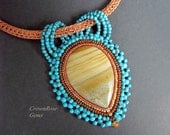 HEARTLAND  Teardrop Picture Jasper Pendant necklace. Mixed media. Wire weaving, bead embroidery and bead weaving. 22 inch length.