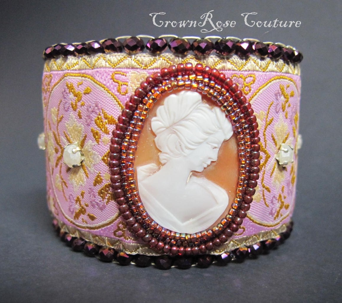 CAMEO and MARIE ANTOINETTE  Brocade beaded Regal cuff bracelet from CrownRose Couture line. Non-allergic