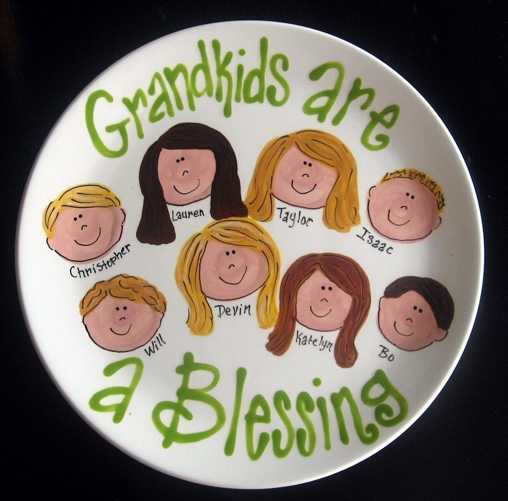 Handpainted Platter for Grandparents - Grandma's Angels - great gift