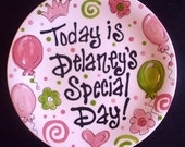 Birthday Plate - Pink and Green Personalized 8 Inch Ceramic Special Day Plate