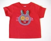 Girls T-Shirt, Bunny Rabbit, Applique Patch, Toddler, Size 3T, Red Tee or Top
