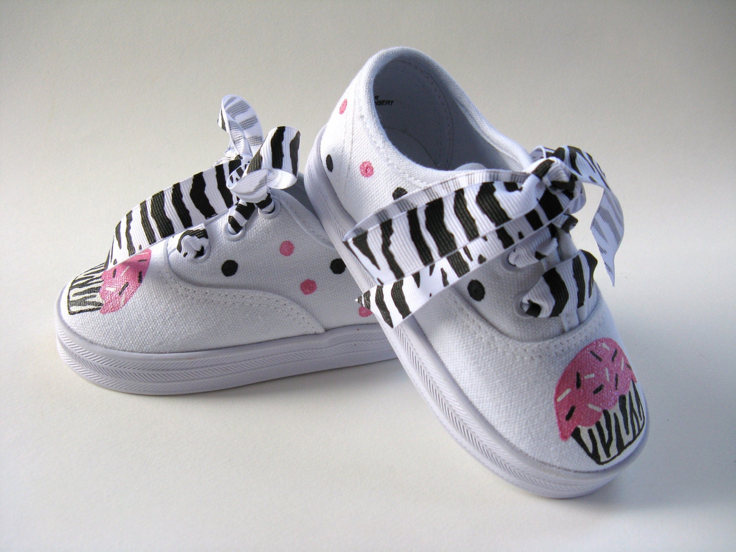 Girls Zebra Cupcake Shoes, Baby and Toddler, Animal Print, Painted, Kids Canvas Sneakers, M2MG