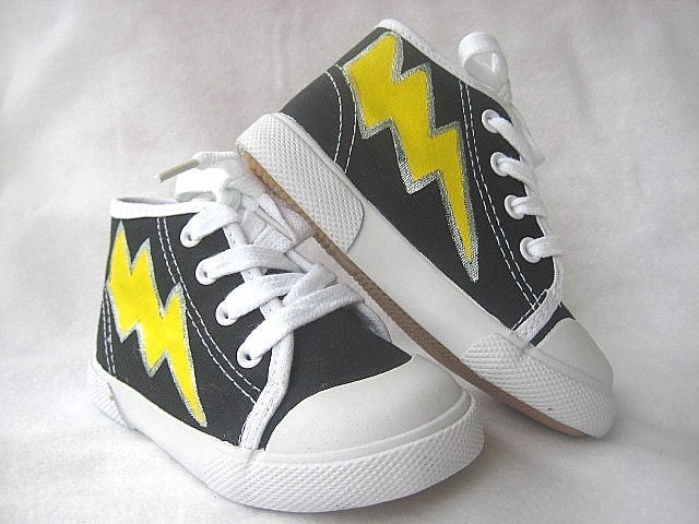 Shoes Painted Boys Super Hero Black Canvas Lightning Bolt