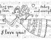 Digital Stamp Image Valentines Day Hearts Letter Fairy Love Wings  Cardmaking Scrapbooking
