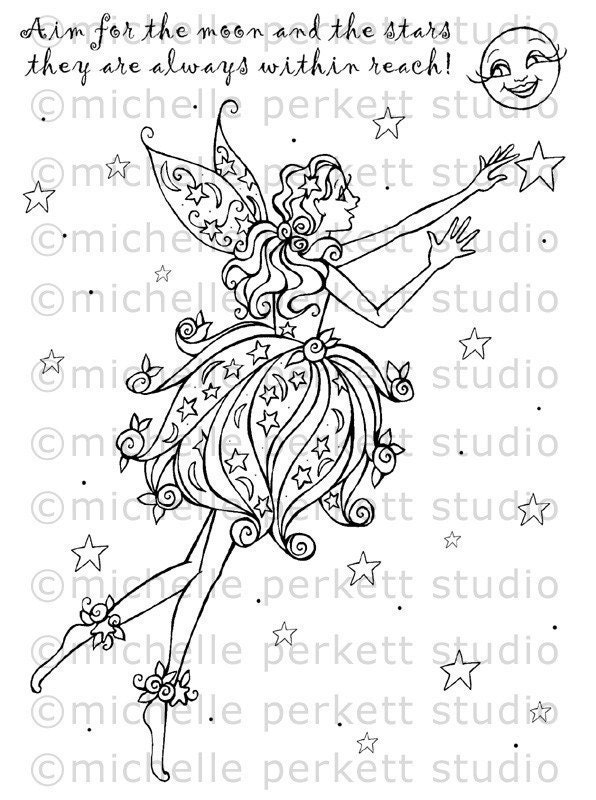 Digital Stamp Image Fairy Roses Moon Inspirational Wings Cardmaking Scrapbooking