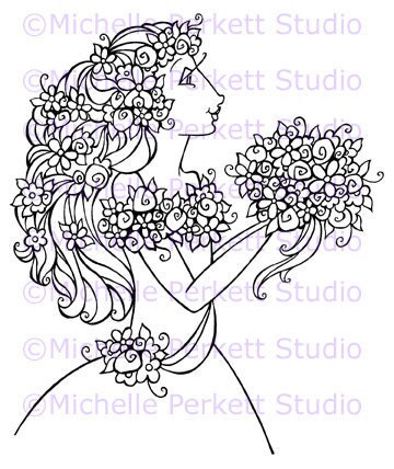Digital Stamp Image Flower Wedding Goddess Bride Stamping Cardmaking Scrapbooking