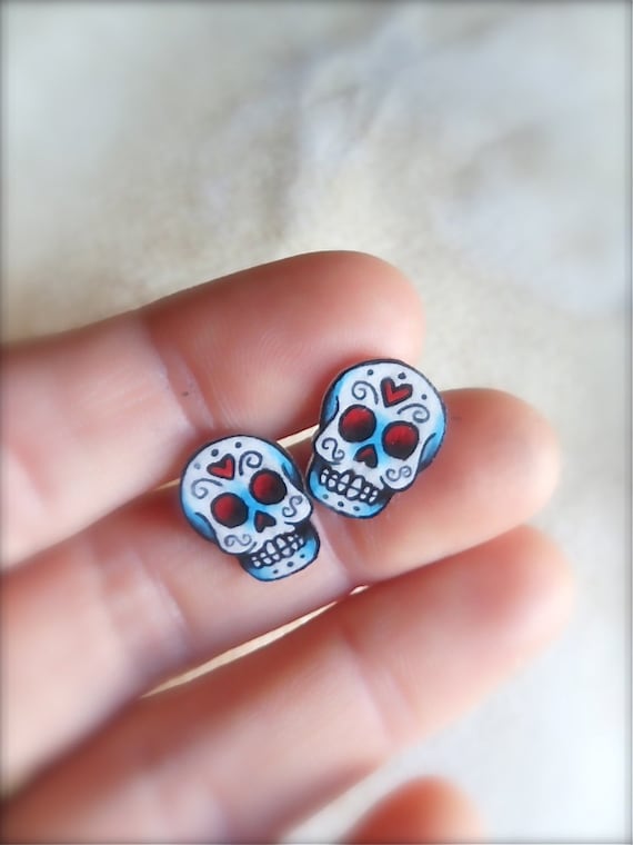 tattoo style day of the dead mini sugar skull post earrings (studs)