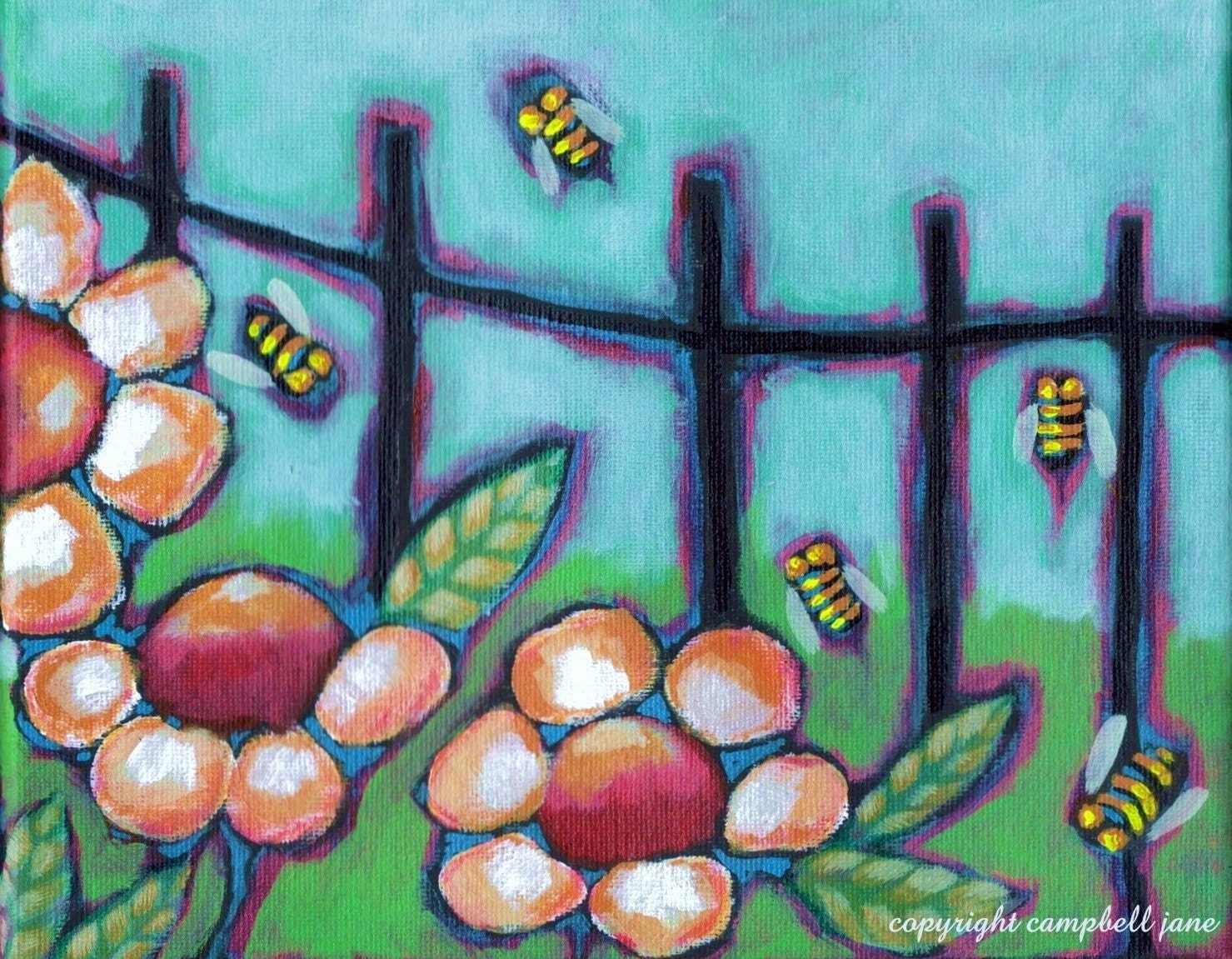 Charming Bee Garden Signed Print 8 x 10