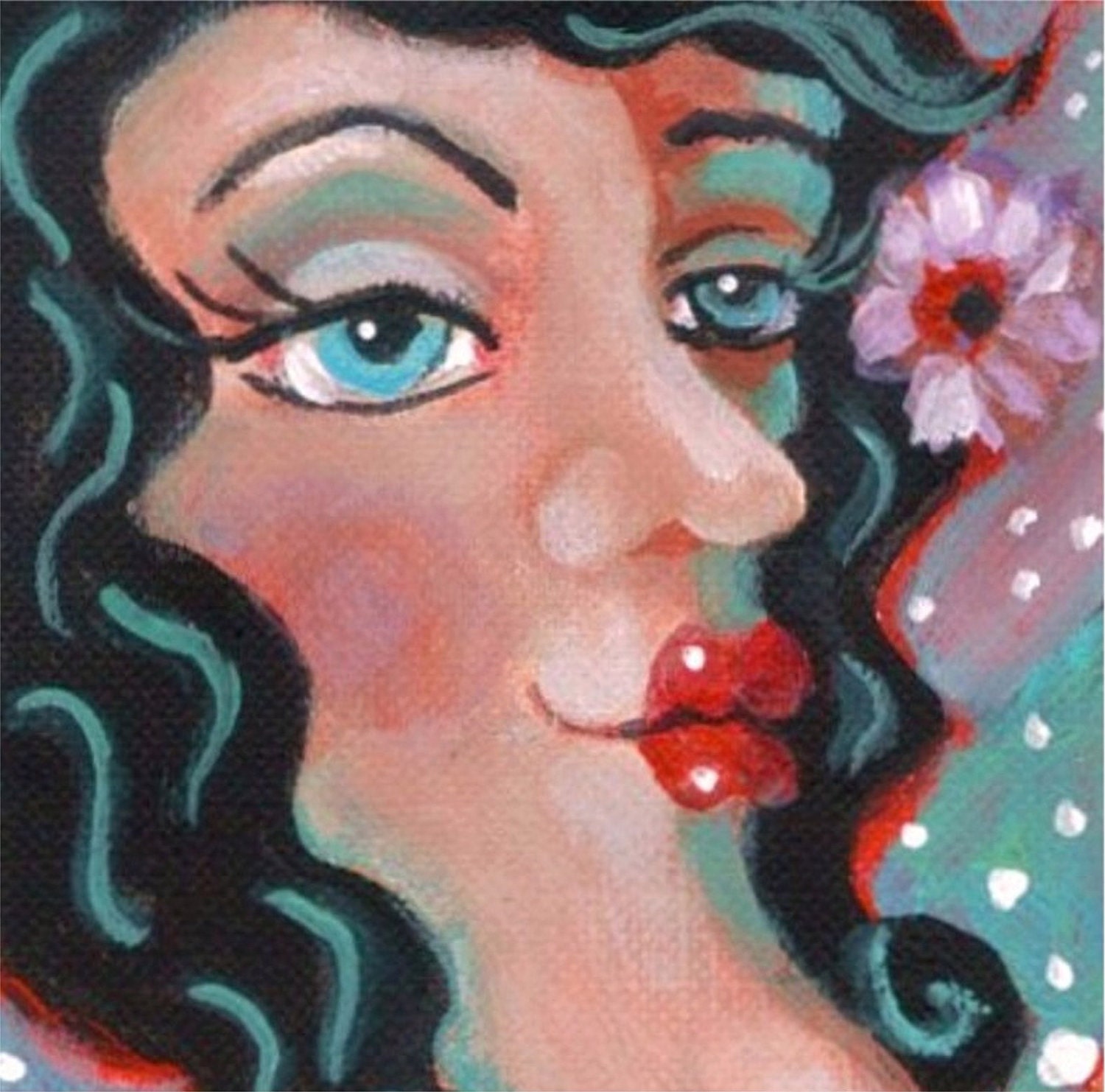 Original Half Moon Face Angel Distorted Art FunkY FuN with Mat Ready to Frame