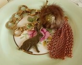 Bunny Rabbit Tails vintage bracelet with fur charm and tassle