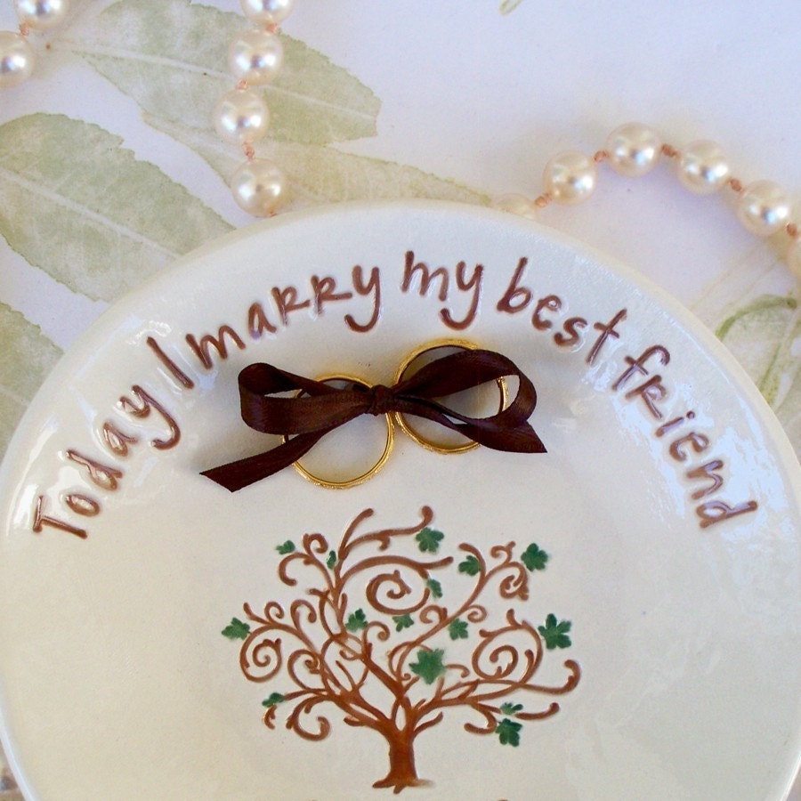 Ring Bearer  Bowl Wedding Tree - Ceramic Ring Pillow - Personalized Dated Keepsake