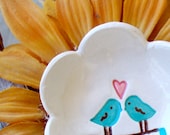 Love Birds Ring Bowl  - Flower Petal Ceramic Ring Dish