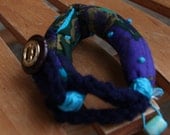Fiber Art Bracelet Purple Turquoise Beaded Original Design Free Shipping in the US